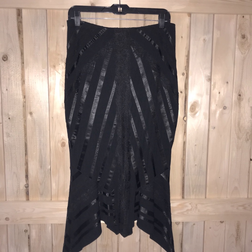 Express Blk Ribbon & Lace Handkerchief Midi Skirt